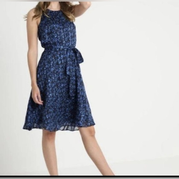 Banana Republic Handkerchief Halter Dress Blue Leopard Print- size 2 - B6 - Picture 1 of 10